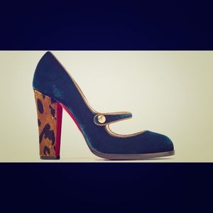 Louboutin Blue Velvet Mary Jane Pumps
